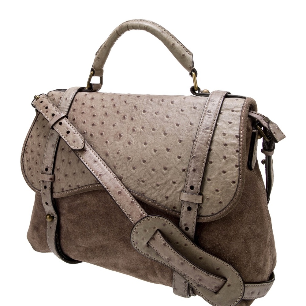 kate spade Taupe Ostrich-Accent Suede Satchel